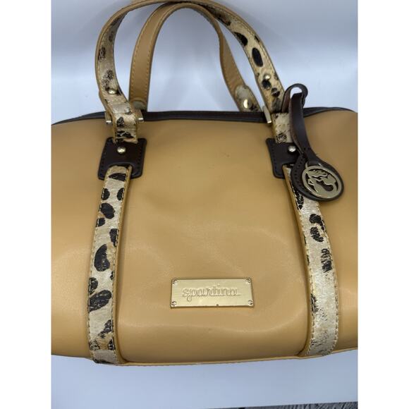 Spartina Tan Leather Handbag w/Leopard Print Handle/Accents-Great Used Condition - Picture 2 of 13
